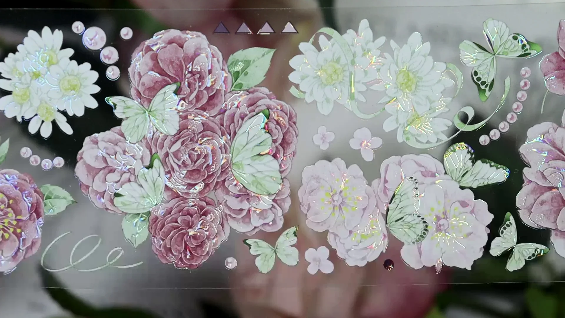 Beautiful Pink Floral Shiny Pet washi masking tape Collage Journal Decoration