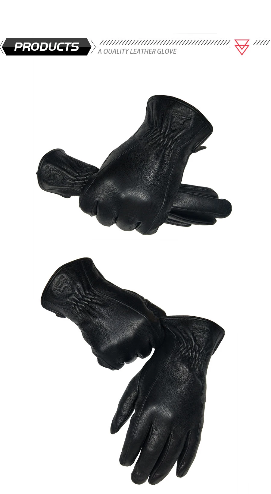 2025 New Winter man deer skin leather gloves male warm soft men's glove black three lines design men mittens sheep hair lining