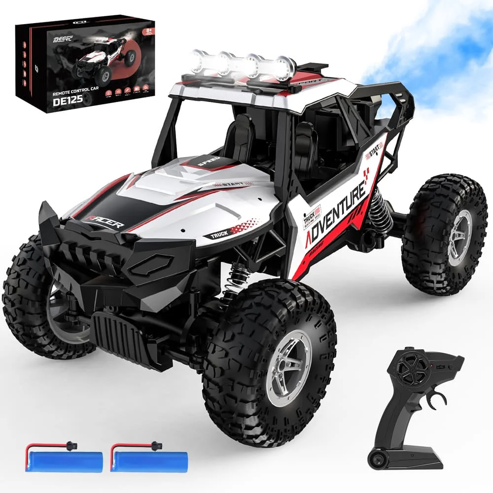 �y�Z�[�����zDEERC ���W�R���J�[ 1/16 4WD �l�֋쓮 ���쎞��60�� LED���C�g �X�v���[�@�\ �o�b�e���[2�� 2.4GHz ���싗��40m �h�U �q������ �������� �j�̎q �M�t�g �a���� �v���[���g �����F�؍ς� DE125