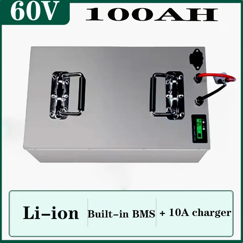 

Waterproof 60V 100Ah Li-ion battery with 6KW 10KW 15KW BMS for scooter Forklift sweeper Sightseeing car AGV. + 10A charger