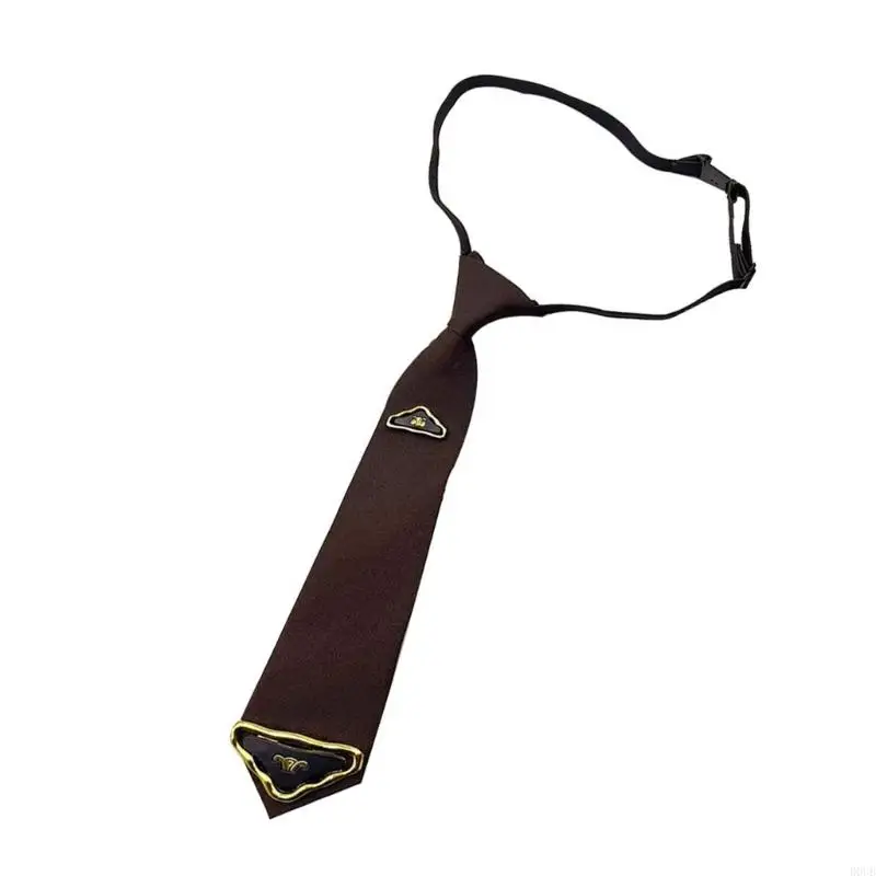 Preppy School Neck Tie with Triangular Charm Vintage Pre Tied Necktie Neckwear for Adult and Kids Student Uniform Ties