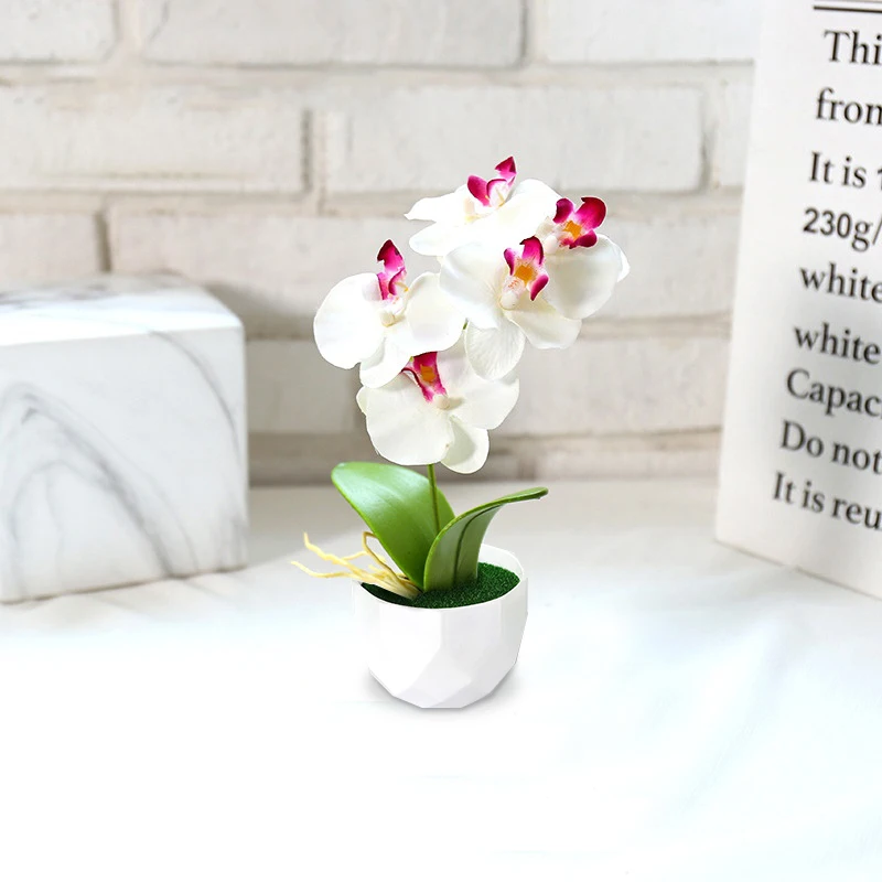 زهرة أزهار الأوركيد الاصطناعية ، بونساي بوعاء مع وعاء ، نباتات أصيص وهمية مبتكرة ، حرير محاكاة ، ديكور #1