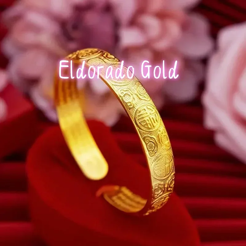 

Eldorado Gold 2025 18K (AU750) Gold Retro Opening with Engraved Scriptures, Fashionable Style, Women's Bracelet, High End Acces