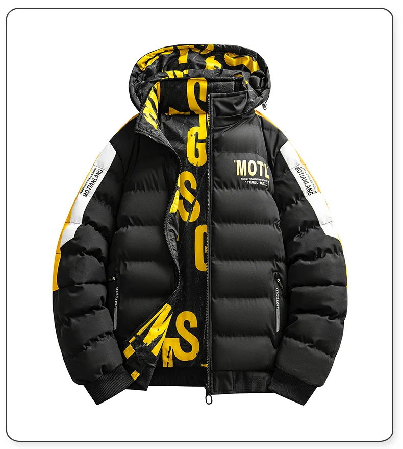 2026 Winter Men's Cotton Jacket letter pattern double-faced Cotton Jacket men Winter Coat Edition Trendy Thick solid color