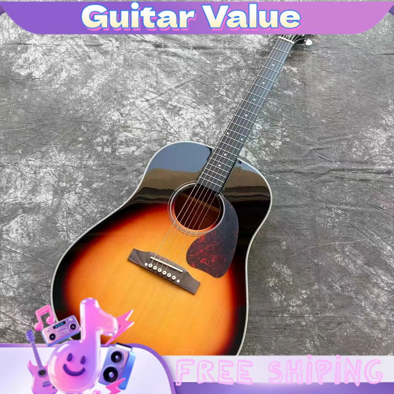 Sunburst  Acoustic Guitar J45 Dot Fingerboard Inlays Picea Asperata Body Pickup Options Available Singer-Songwriter Music  Love