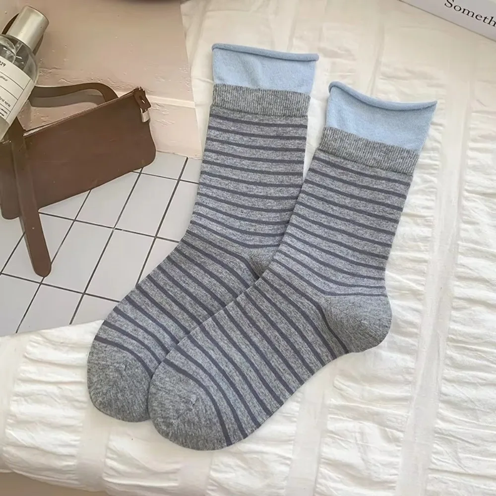 

New Colored Striped Women Socks Comfort Cotton Casual Middle Tube Socks Preppy Style Breathable Winter Socks Gift