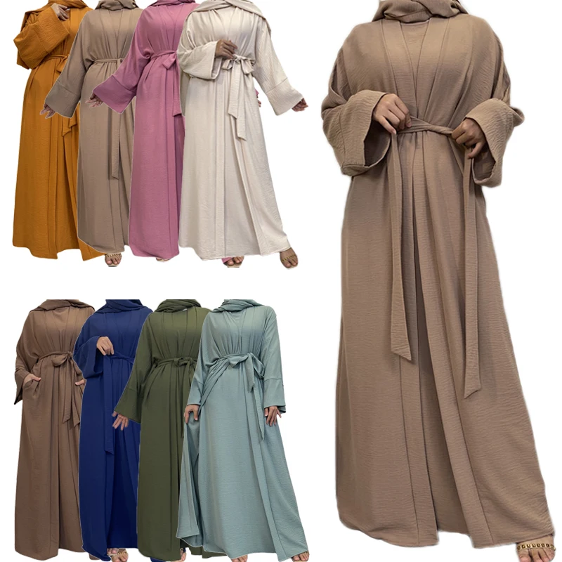 

African Abayas for Women Turkish Dresses 2pcs Muslim Sets Hijab Dress Plain Open Abaya Dubai Islam Clothing Musulman Ensembles