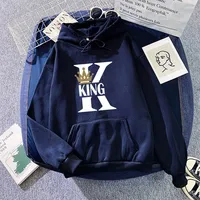 King Queen Print Hoodie for Woman Man 2025 New Arrival Couples Hooded Long Sleeve Pullover Home Outdoor Comfort Warm Sweatshirts