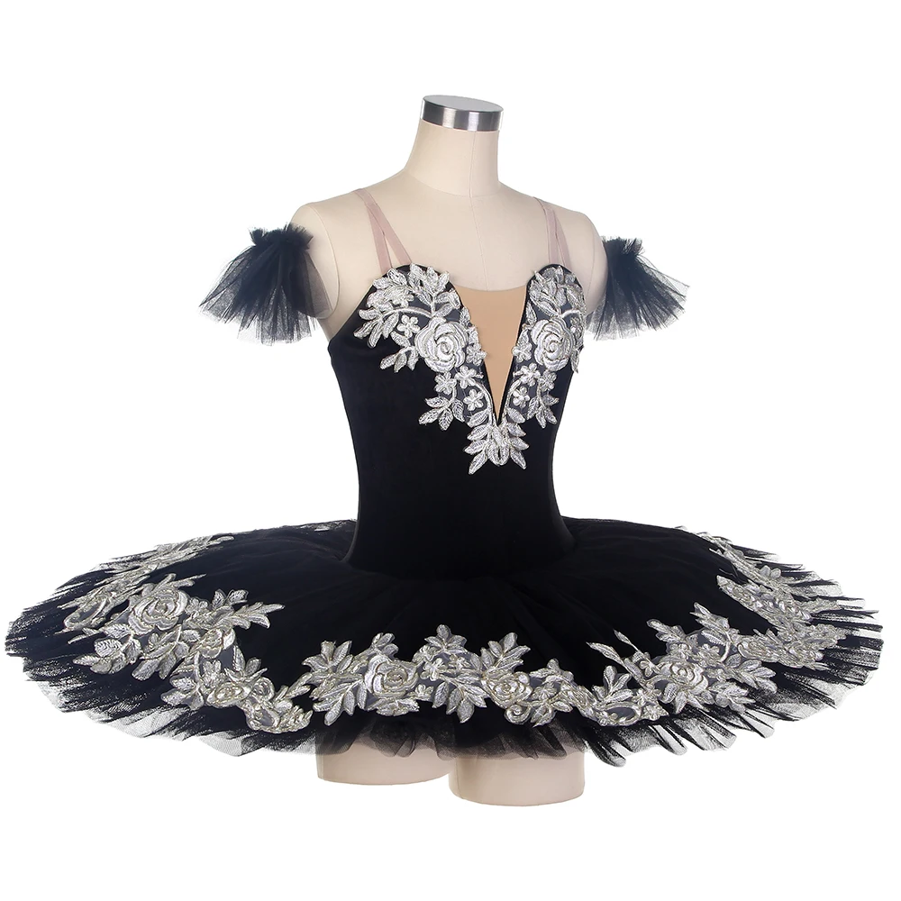 Bll110 corpete de veludo preto pré-profissional balé tutu meninas e mulheres competição ou desempenho trajes de dança panqueca tutu