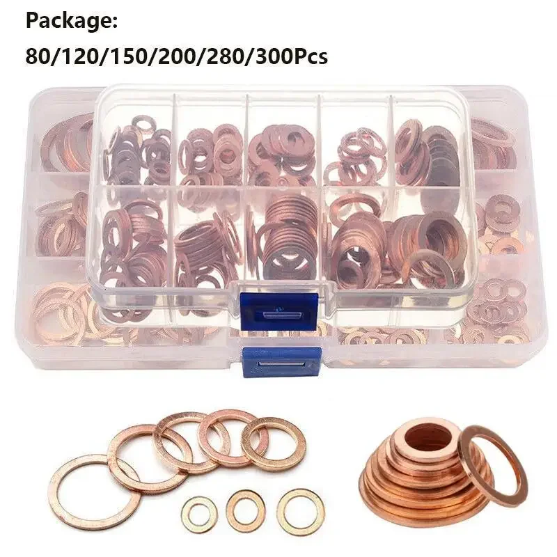 

M6/M8/M10/M12/M14/M16/M18/M20 Coppers Washer Gasket Set Rings Seal Assortment Kit 80/120/150/200/280/300Pcs