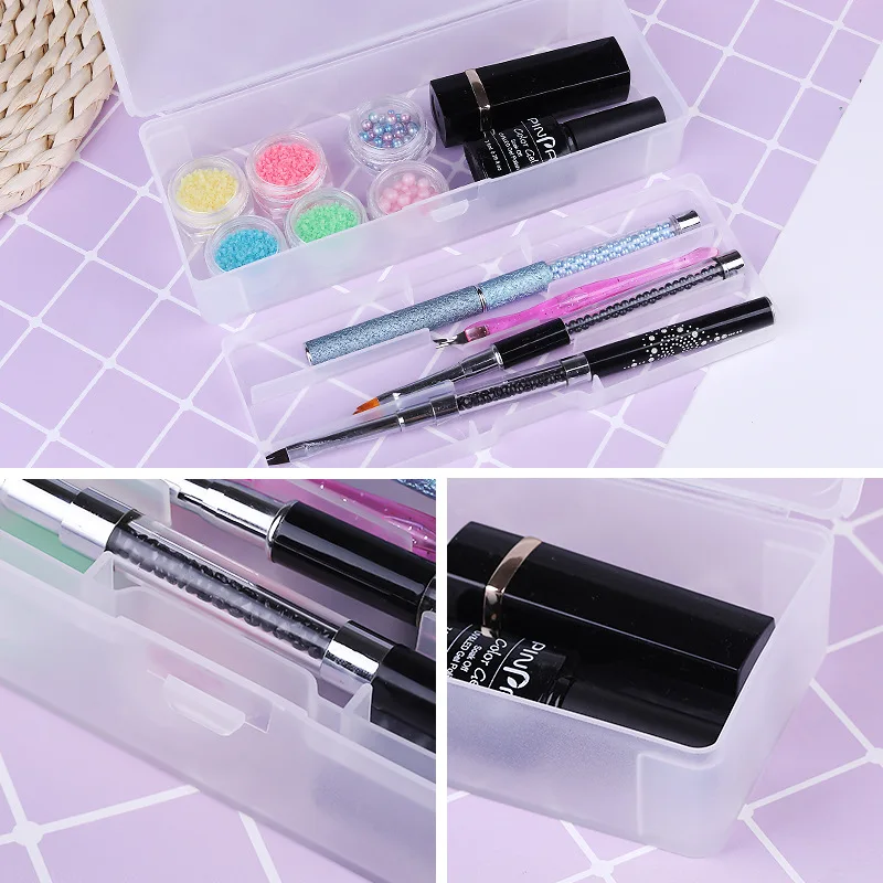 1Pc Rectangle Double Layer Nail Art Tool Storage Box with Tweezers Clippers Pens Polishing Buffer Files Container