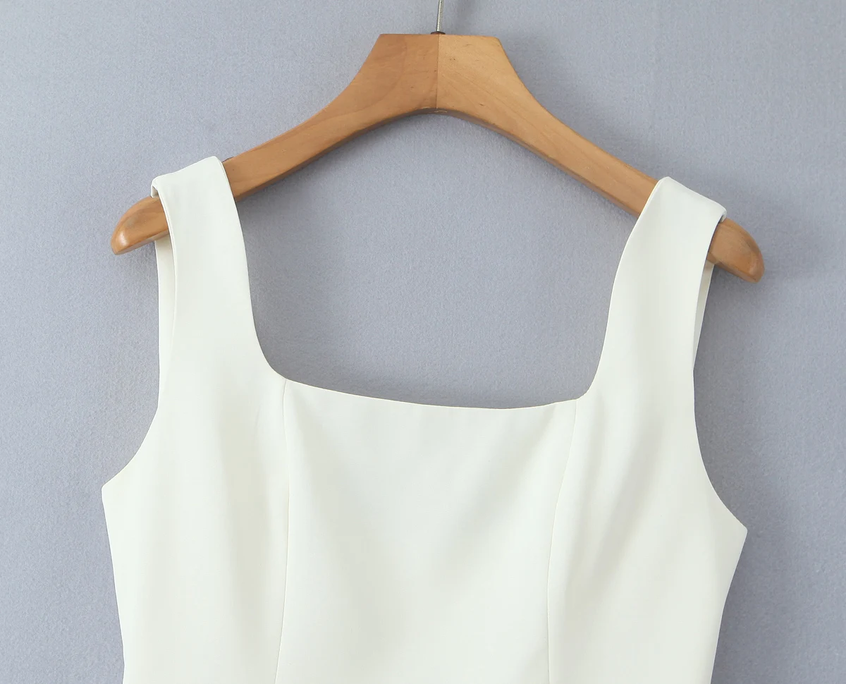 2023 Letnia sukienka bez rękawów z szelkami Damska biała, wąska, jednokolorowa, krótka sukienka na imprezę