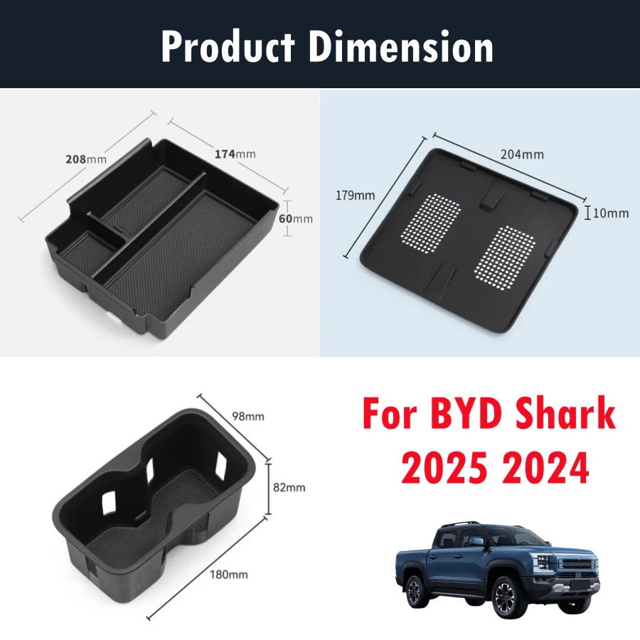 For BYD Shark 2025 2024 Center Console Organizer Box & Cup Holder Insert & Wireless Charging Non-slip Mat BYD Shark Accessories