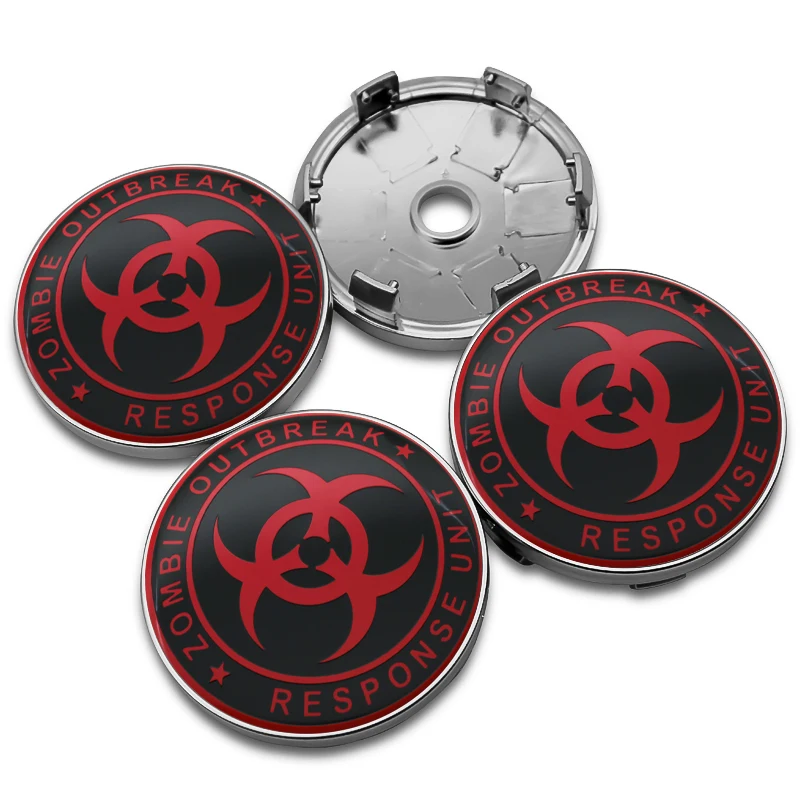 4Pcs Zombie Outbreak Emblem Stickers Wheel Center Cap Car Rims Hubcaps Cover for Ford Mercedes w212 Volkswagen golf Honda BMW