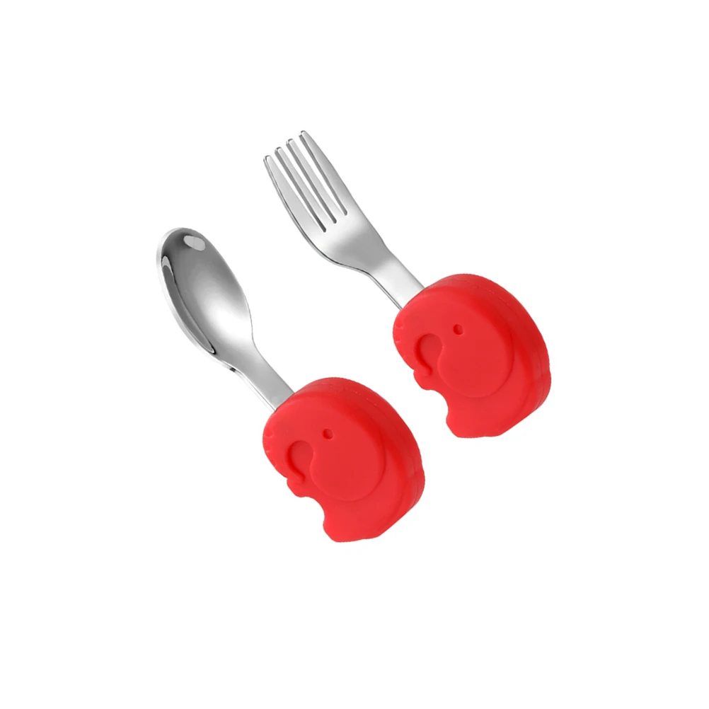 

1Set Baby Cutlery Cartoon Training Tableware Silicone Spoons Forks Fine Workmanship Attractive Appearance Easy Grip No Burrs