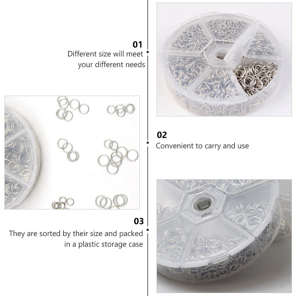 

1 set Jewelry Making Supplies Premium Open Jump Rings Set Different Sizes Storage Case Included for DIY Accessories