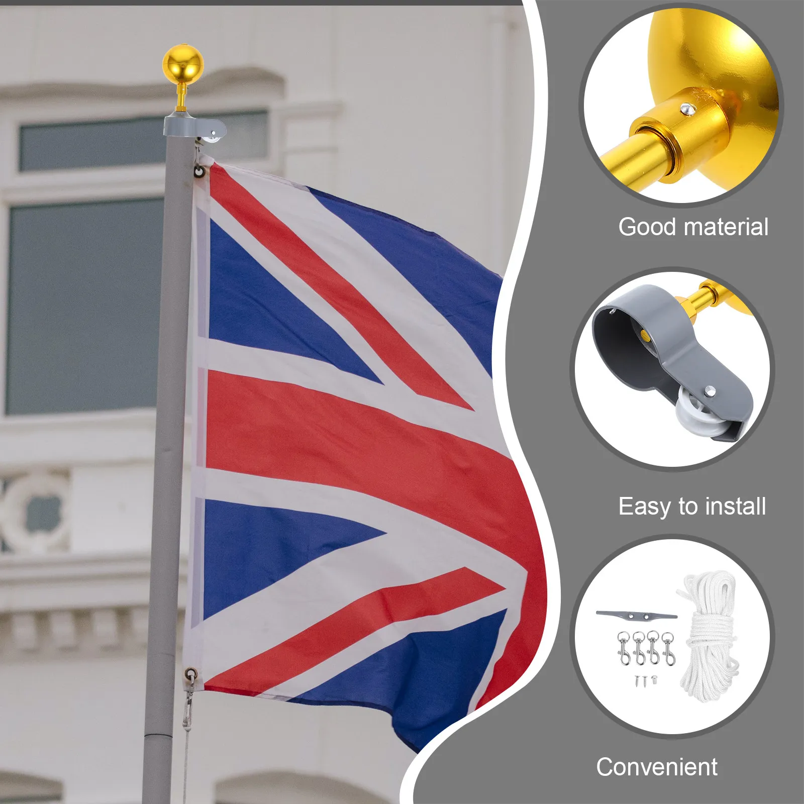1Set Flagpole Stationary Truck Pulley Cap Metal Flag Pole Topper Kit for Reliable Flag Display Windproof Angle Adjustable