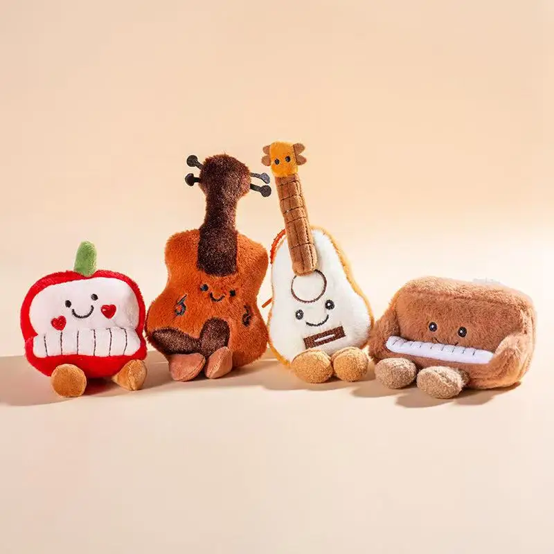15cm Creative Musical Instrument Food Sports Series Backpack Pendant Keychain Filled Plush Toy Doll Cartoon Anime Gift Doll
