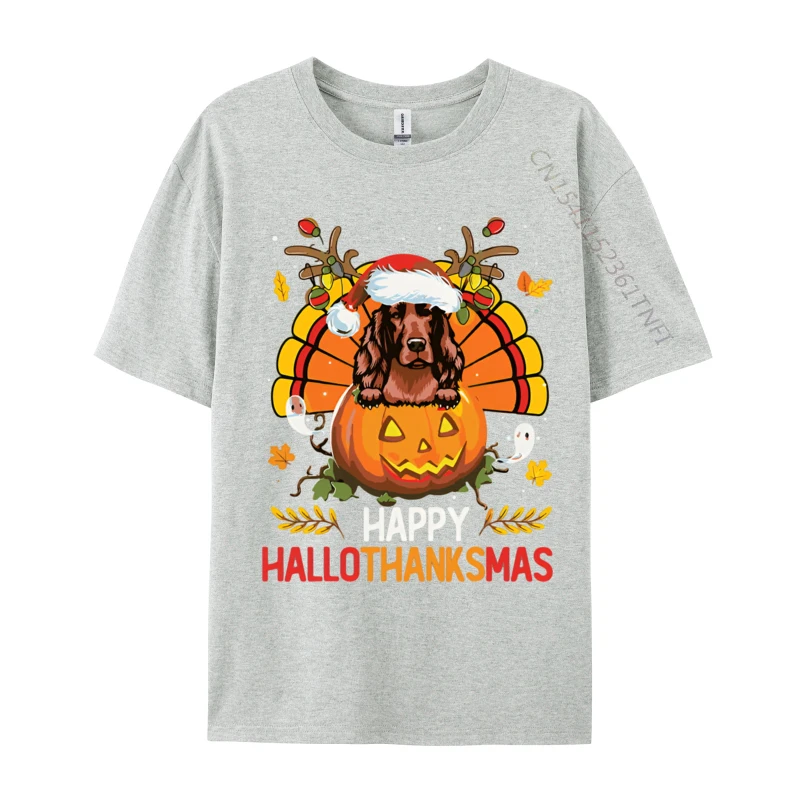 Cocker Spaniel Happy Hallo Thanksmas T-shirts Top T-shirts Novelty Company Cotton Tops & Tees Slim Fit for Men Brand T-shirt