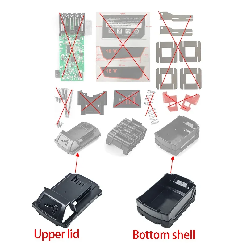 For M18-10 Battery Case Assembly Parts For Milwaukee 18V 48-11-1815 Lithium Battery Upper Cover Back Case Enclosure Accessories