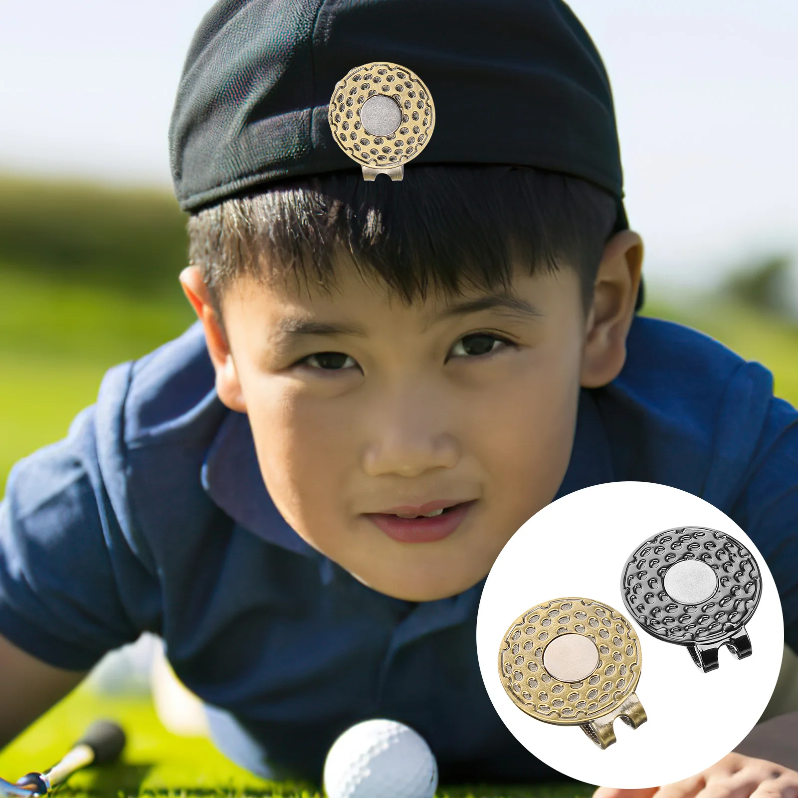 

2pcs Metal Golf Hat Clip Black Cap Ball Marker Durable Zinc Alloy Detachable Lightweight Portable for Golfing Supplies