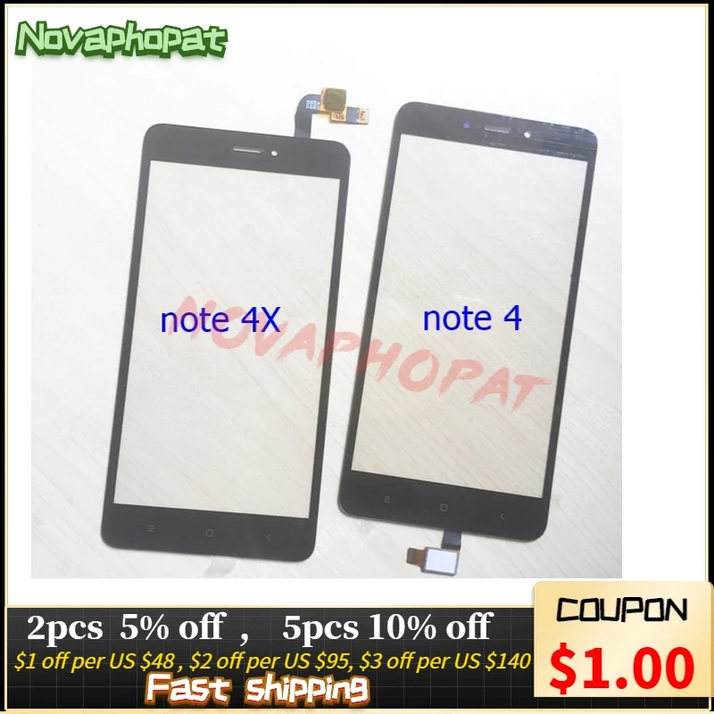 Novaphopat For Redmi Note 3 4 6 Pro 4A 4X 5A Prime 6A 7A 7 S2 Y2 Y1 Go Touch Screen Digitizer Glass Sensor Panel