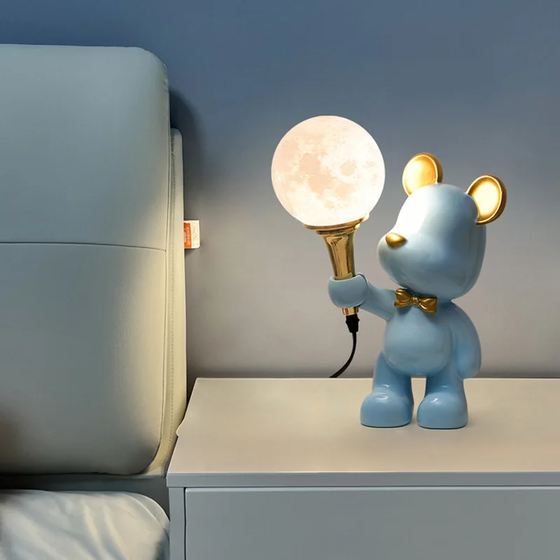 Bear Halogen Bulb Desk Lamp Cute Cartoon Table Light Three-color Toggle Lighting Plug Powered for Children Kids Friend Gift