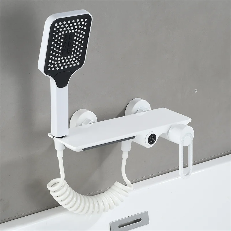 

Gray Bathtub Shower Set Hot Cold Black Bathroom Shower Faucet Chrome Bathroom Foldable Shower Faucet set with Slid Bar Brass