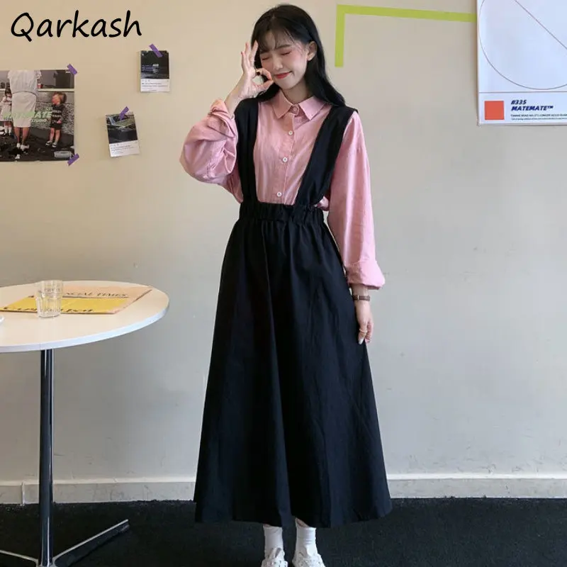 

Pure Midi Skirts Women High Waist Simply Preppy Korean Style A-line Minimalist All-match Teens Vintage Faldas Largas Fashion Ins