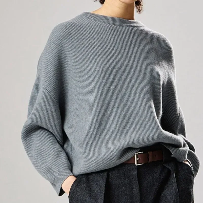 

Solid Color Round Neck Pullover Wool-cashmere Women's Sweater