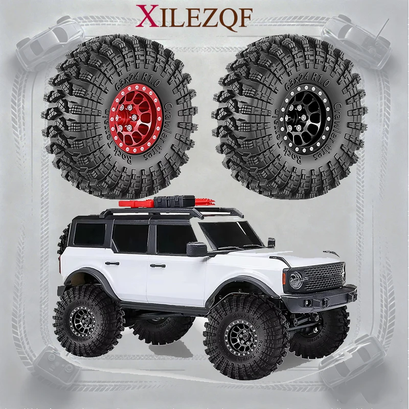 1.0 Inch Metal Beadlock Wheels Rubber Tires Set, RC Crawler Upgrade Parts for 1/24 1/18 Axial SCX24 AX24 FMS FCX24 Traxxas TRX4M