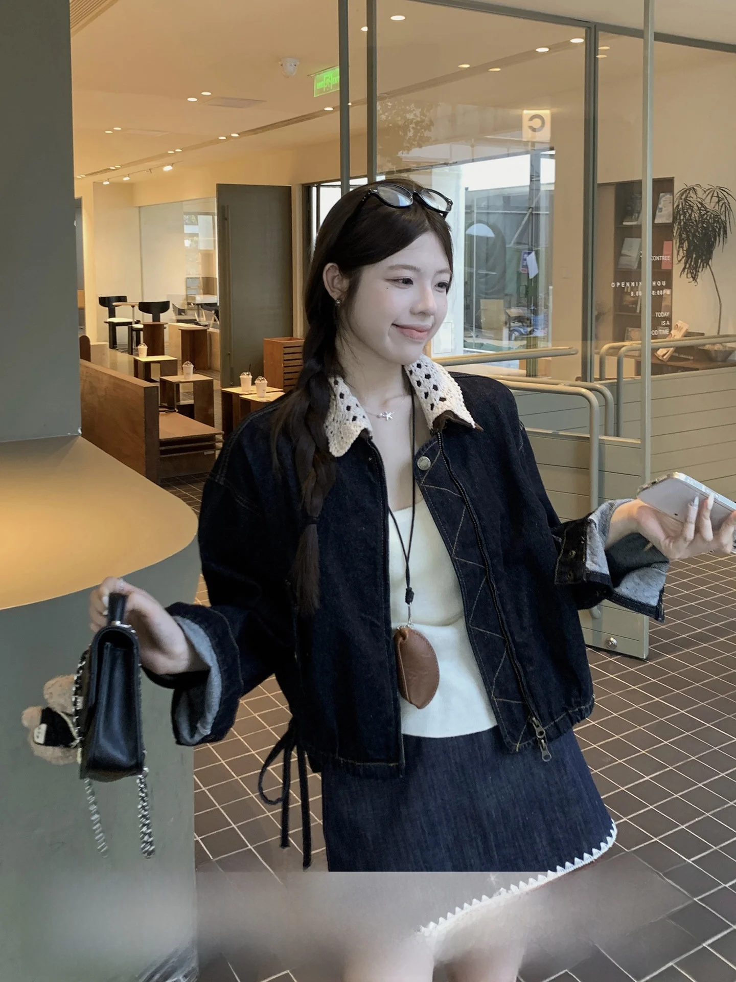 

Американский Sle, тяжелая рабочая веревка с воротником-стойкой, джинсовая куртка, женский дизайн, свободное пальто из смеси хлопка и полиэстера