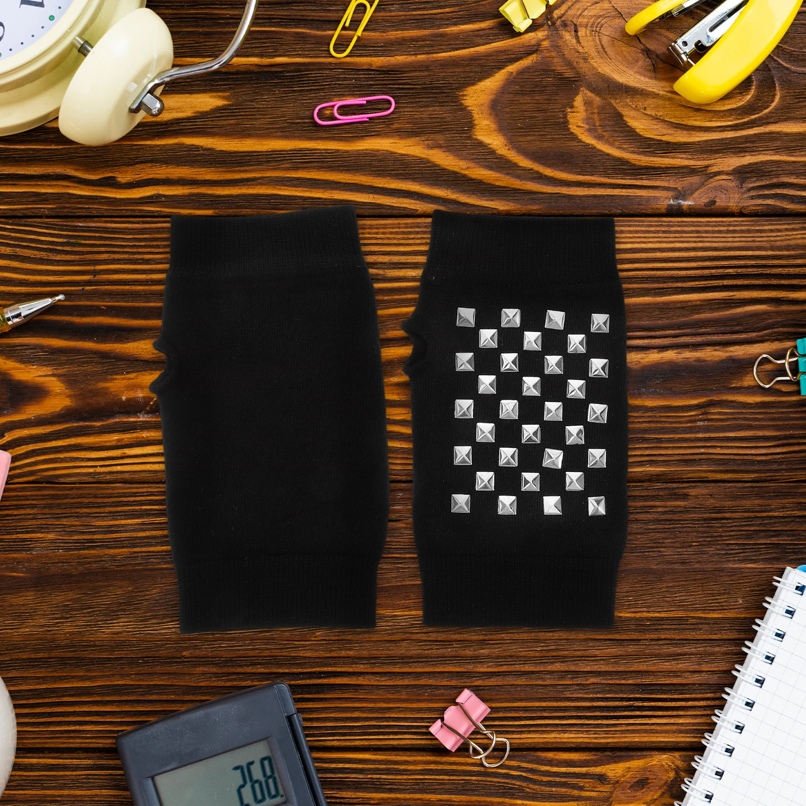 1 زوج أسود محبوك أصابع قفازات للنساء الدافئة نصف اصبع القفازات بحار الرقص التطريز ترصيع لمس متوافق #1