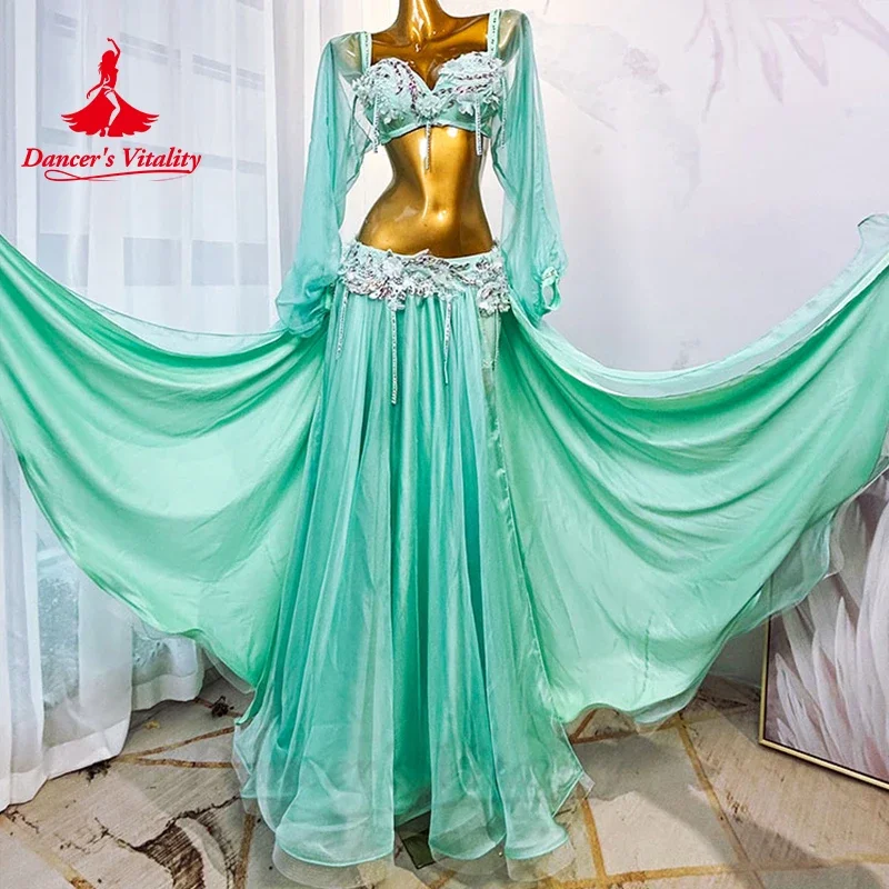 Belly Dancer Costume Set for Women Customsized Bra Top+satin Long Skirt 2pcs Adult Child Oriental Belly Dancing Performance Suit