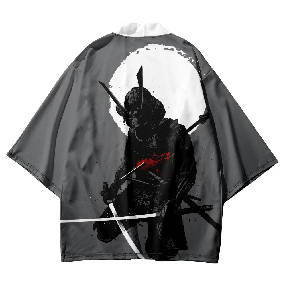 

Harajuku Streetwear Black Clothing Fashion Kimono Man Women Japanese Cardigan Cosplay Haori Beach Yukata Samurai Print