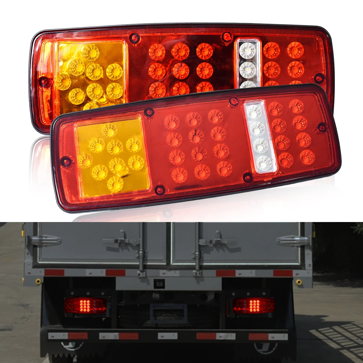 2 Stück Hochleistungs-LED Universal-LKW-Rücklicht Bremslicht Blinker Rückfahrlicht Wasserdicht 12V/24V für Lastwagen Anhänger Wohnmobile – Detail 2