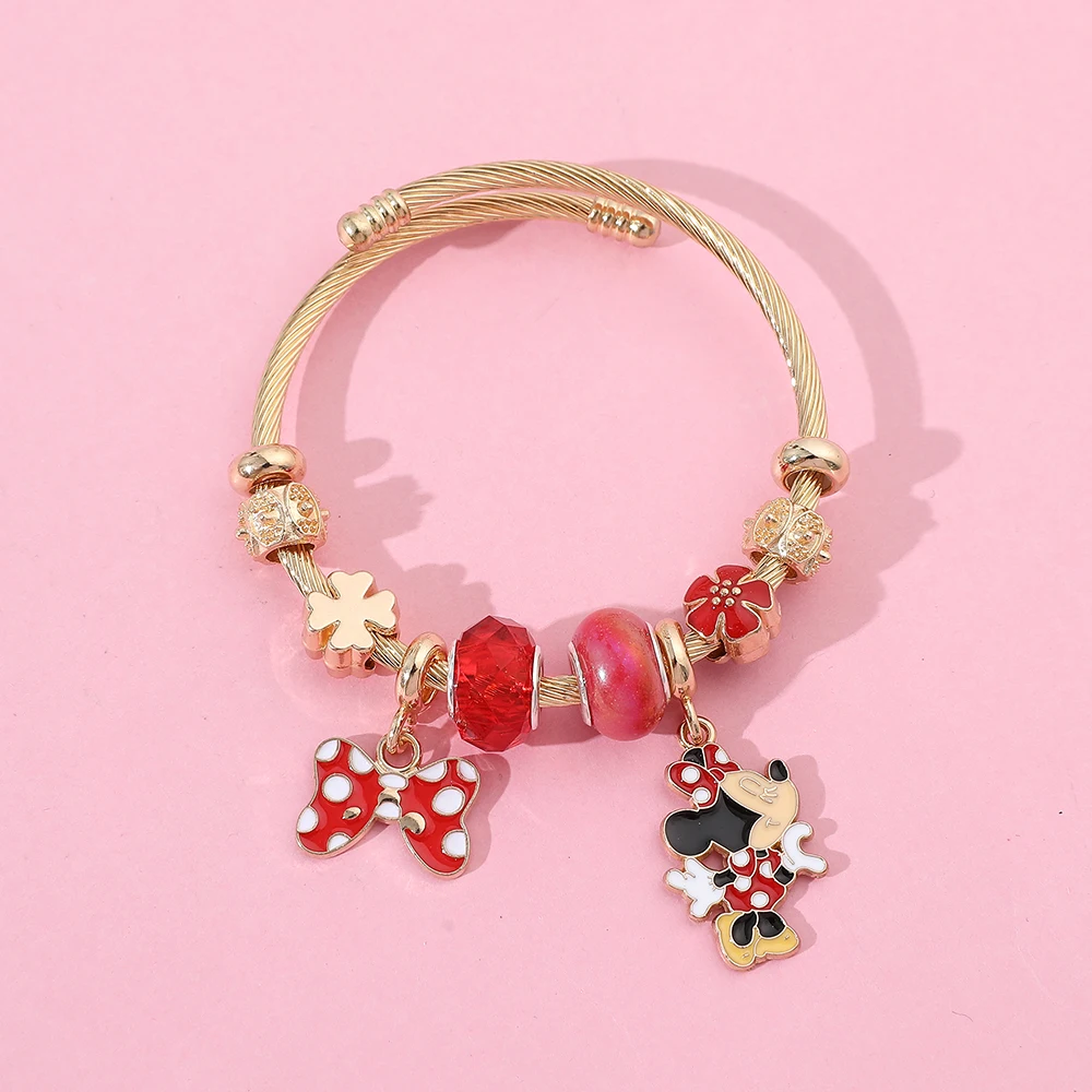 Disney Series Fashionable Cute Mickey Mouse Mickey Red Butterfly Pendant DIY Flower Versatile Beaded Bracelet