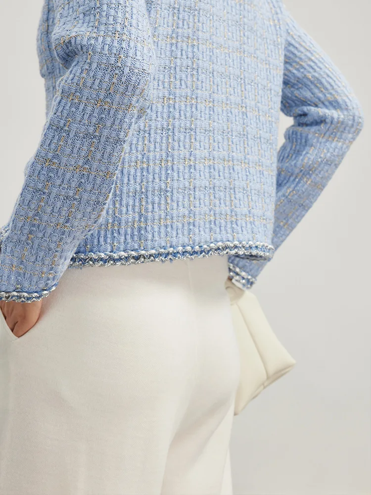 Suyadream Frau 46.7% Merinowolle Strickjacken einreihige Brusttaschen Melange Woll mäntel Herbst Winter jacken blau