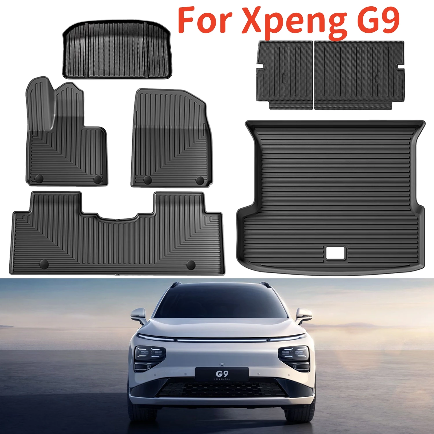 

For Xpeng G9 2022-2024 TPE Floor Mats and Cargo Liner, All Weather Floor Liners Trunk Mat TPE Heavy Duty Waterproof Pad