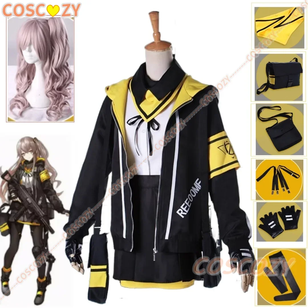 Hot Game Girls Frontline Cosplay UMP45 Cosplay Costume Wig Bags Party Daily Uniform Cosplay Costume Top Skirts Scarf Gloves Set