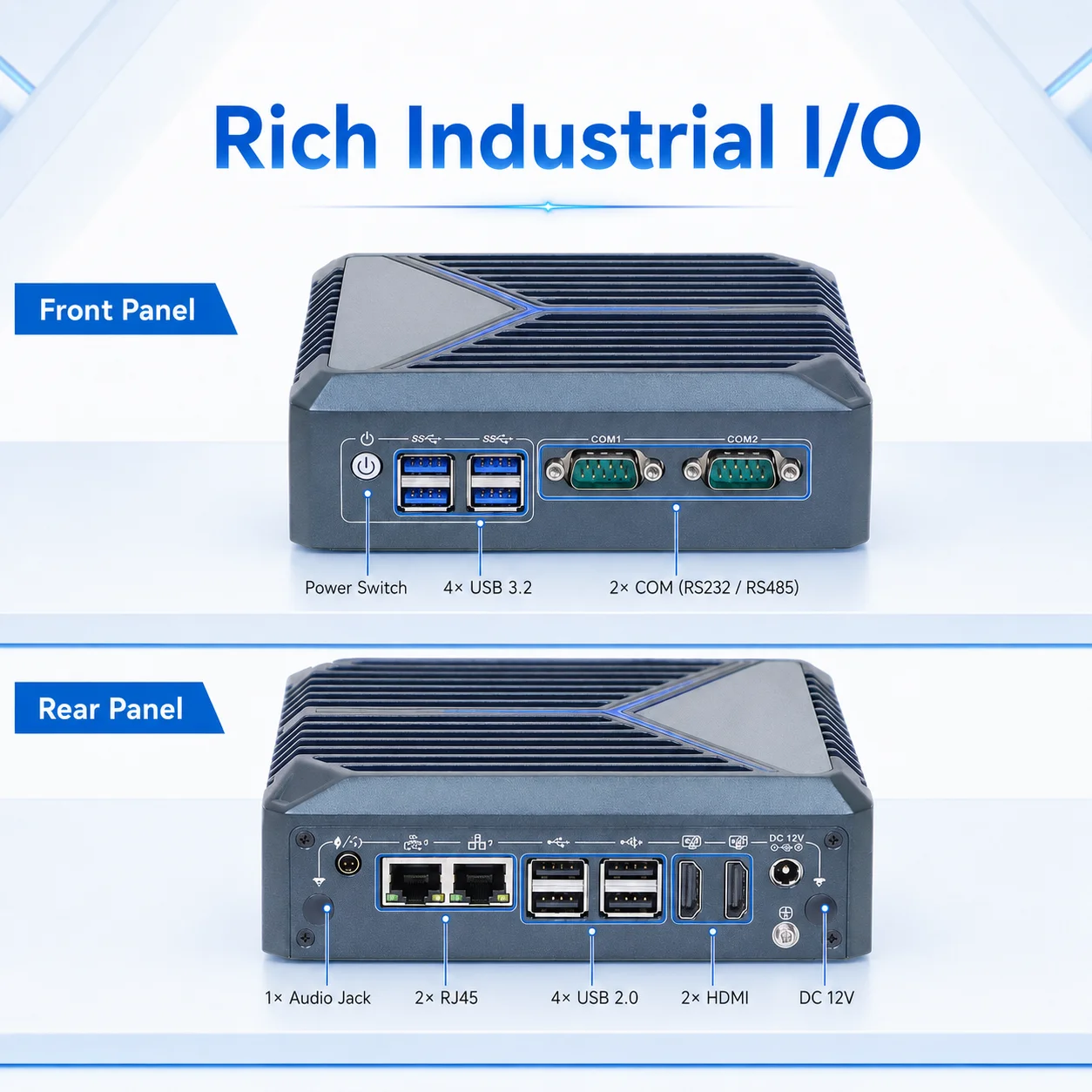 Compact Slim Fanless Aluminum 4K HD Dual Display Dual LAN 8USB 2COM M.2 SSD WiFi 4G DDR5 Windows Linux Office  Mini PC