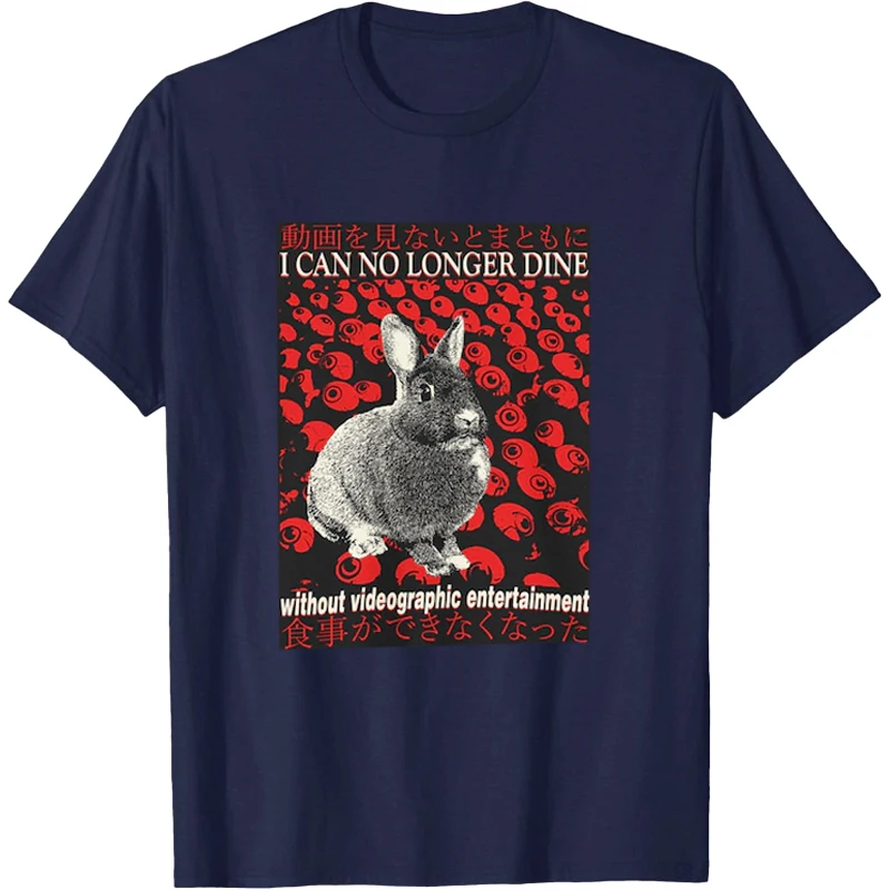 I Can No Longer Dine Rabbit Vintage Japanese T-Shirt Funny Graphic T Shirts С Принтом Rabbit Shirtings Male Мужская Shirt