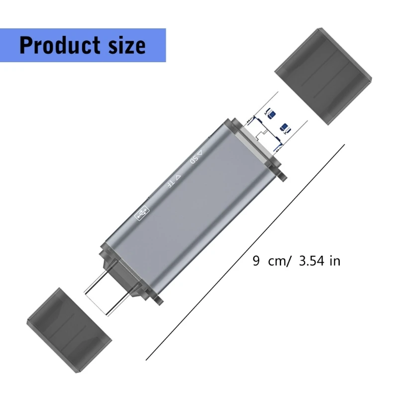 Tipo lector tarjetas USB C con función OTG, adaptador estructura aluminio para teléfonos, tabletas y PC