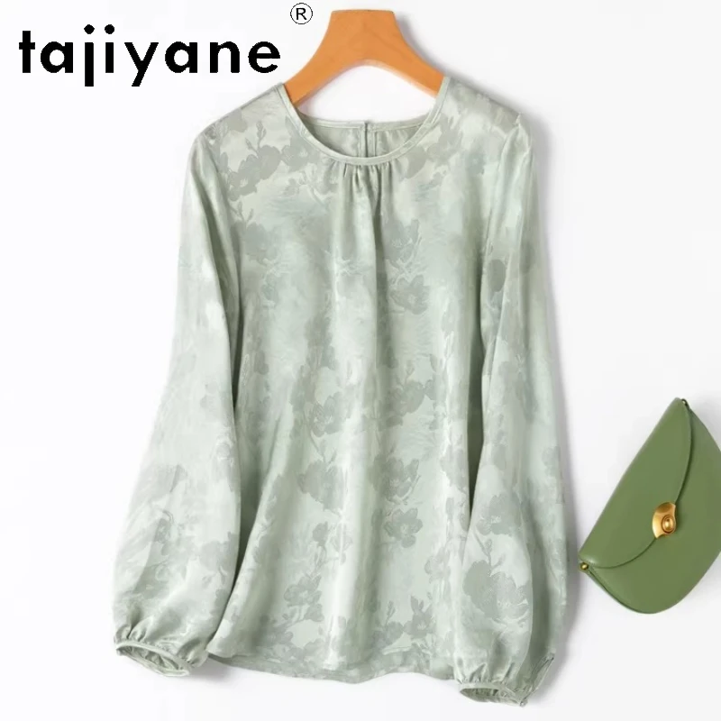 

TAJIYANE 100% шелковая блузка из тутового шелкопряда для женщин, 22 мм, простой дизайн, круглый вырез, свободный крой, элегантная, жаккардовая, женская, весна 2026