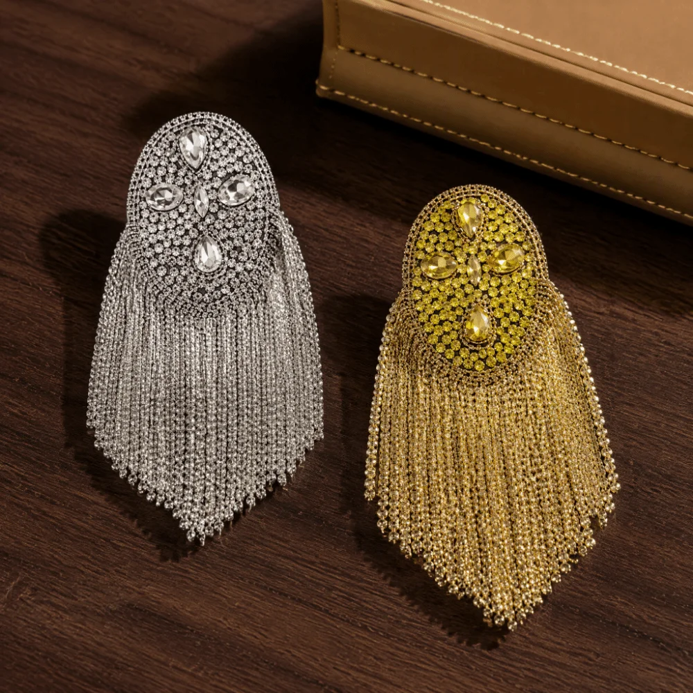 Classic Alloy Tassel Epaulettes Rhinestone Decorative Shoulder Board Shiny Reinforced Stitching Shoulder Mark DIY Clothing