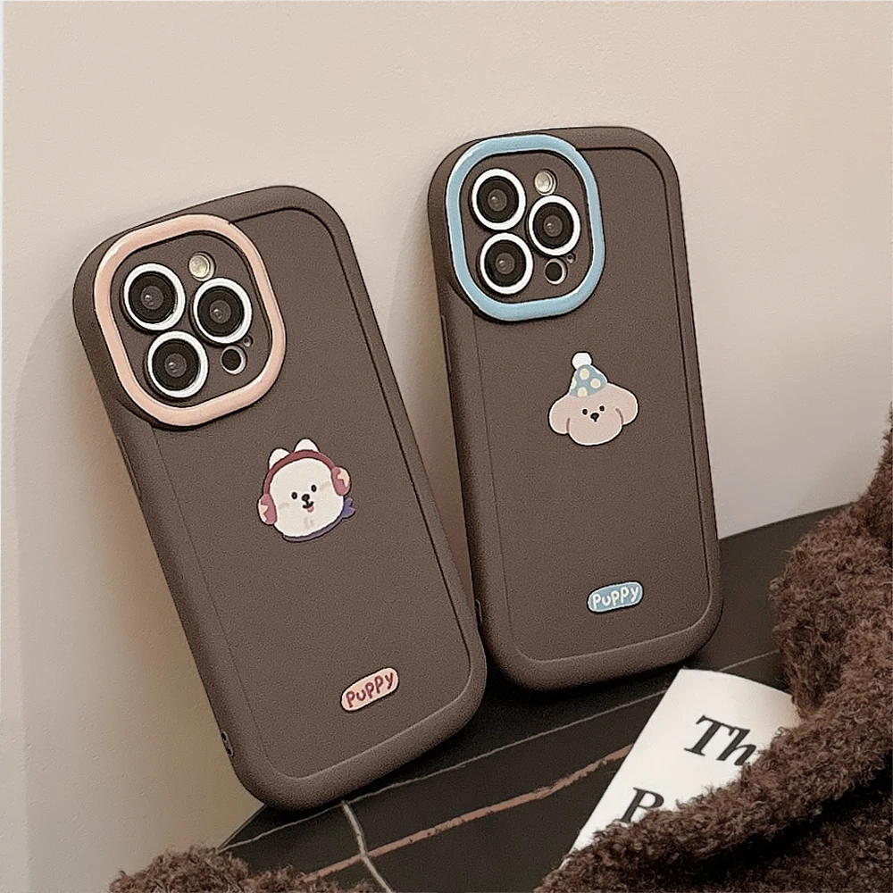 INS Super Cute Cartoon Earphone Hat Dog Case for iPhone 15 14 13 Pro Max 12 Pro Plus 11 8 7 Shockproof SiliconeCover image 2