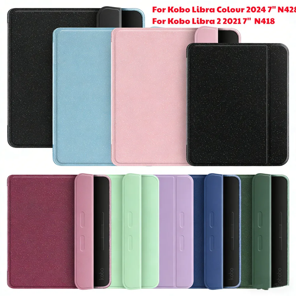 Glitter PU Leather Cover Case For KOBO Libra Colour 2024 Libra 2 2021 7'' N428 N418 Ebook Case Acrylic Back Funda Smart Cover