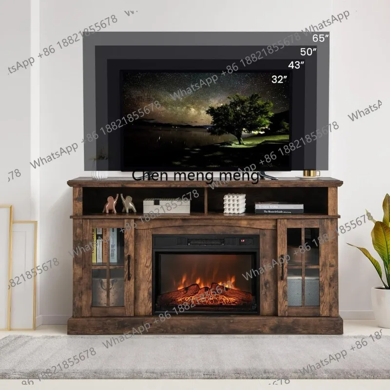 65 TV Stand with Electric Fireplace, Remote, Overheat Protection, Adjustable Brightness, 23 Screen Entertainment Center
