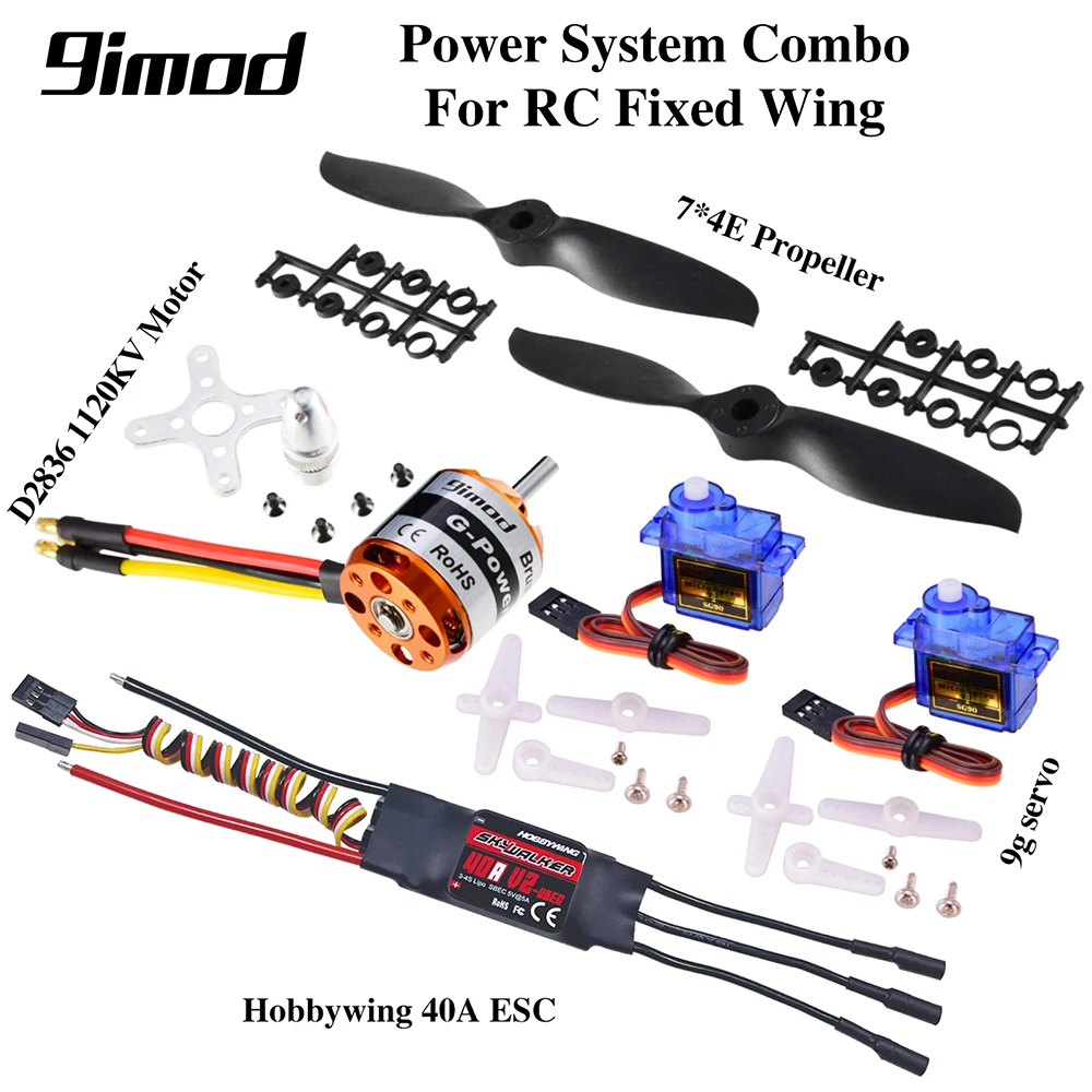 Good SaleHobbywing 40A ESC 9imod D2836 1120KV Brushless Motor 9G Servo 7*4E Propeller Power System RC Fixed Wing Part