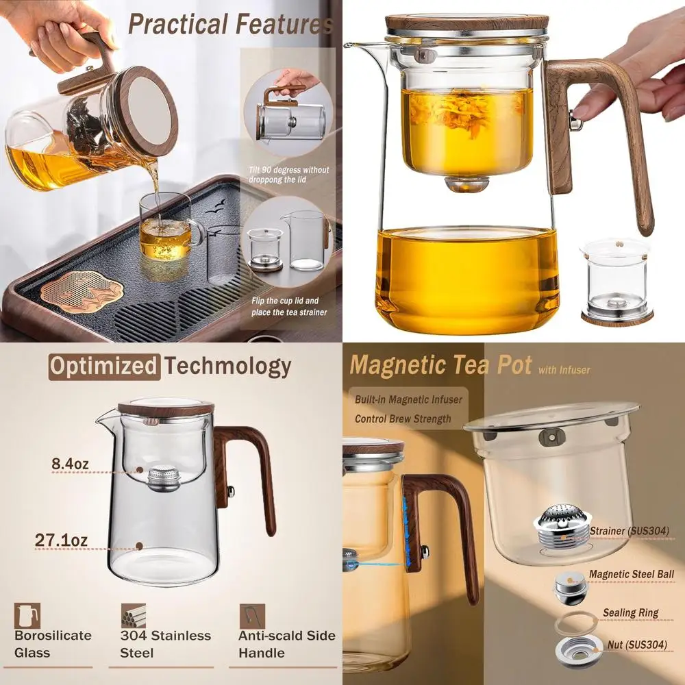 Tetera Magnética de Vidrio con Capacidad de 27 oz, Incluye Colador, Apta para Infusión y Té Suelto, Perfecta para Interiores y Exteriores